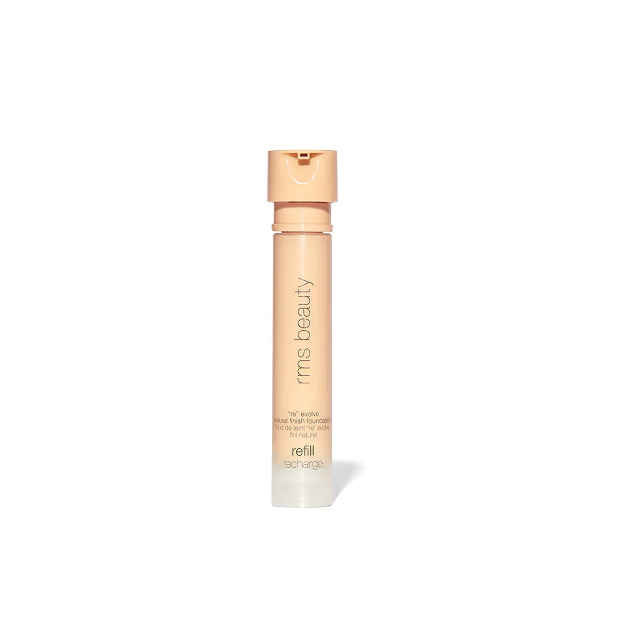 A bottle of "rms beauty" foundation with a "refill" label.