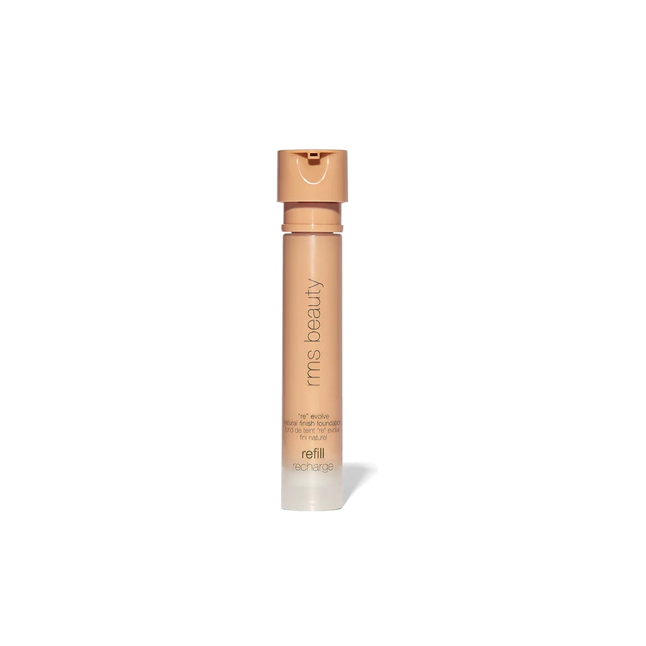 A bottle of rare beauty foundation with a "refill" label.