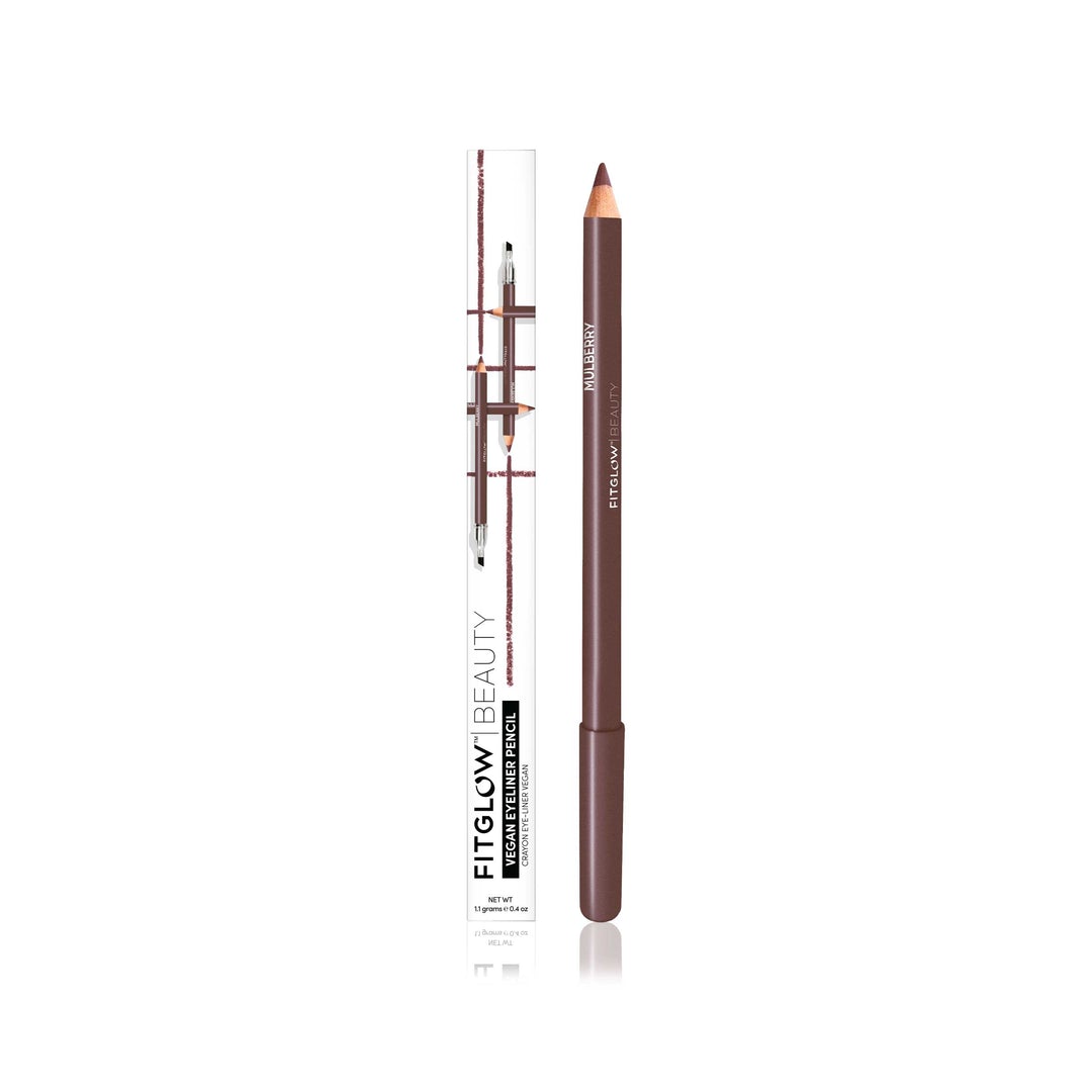 Eyebrow pencil and packaging with brand name displayed.