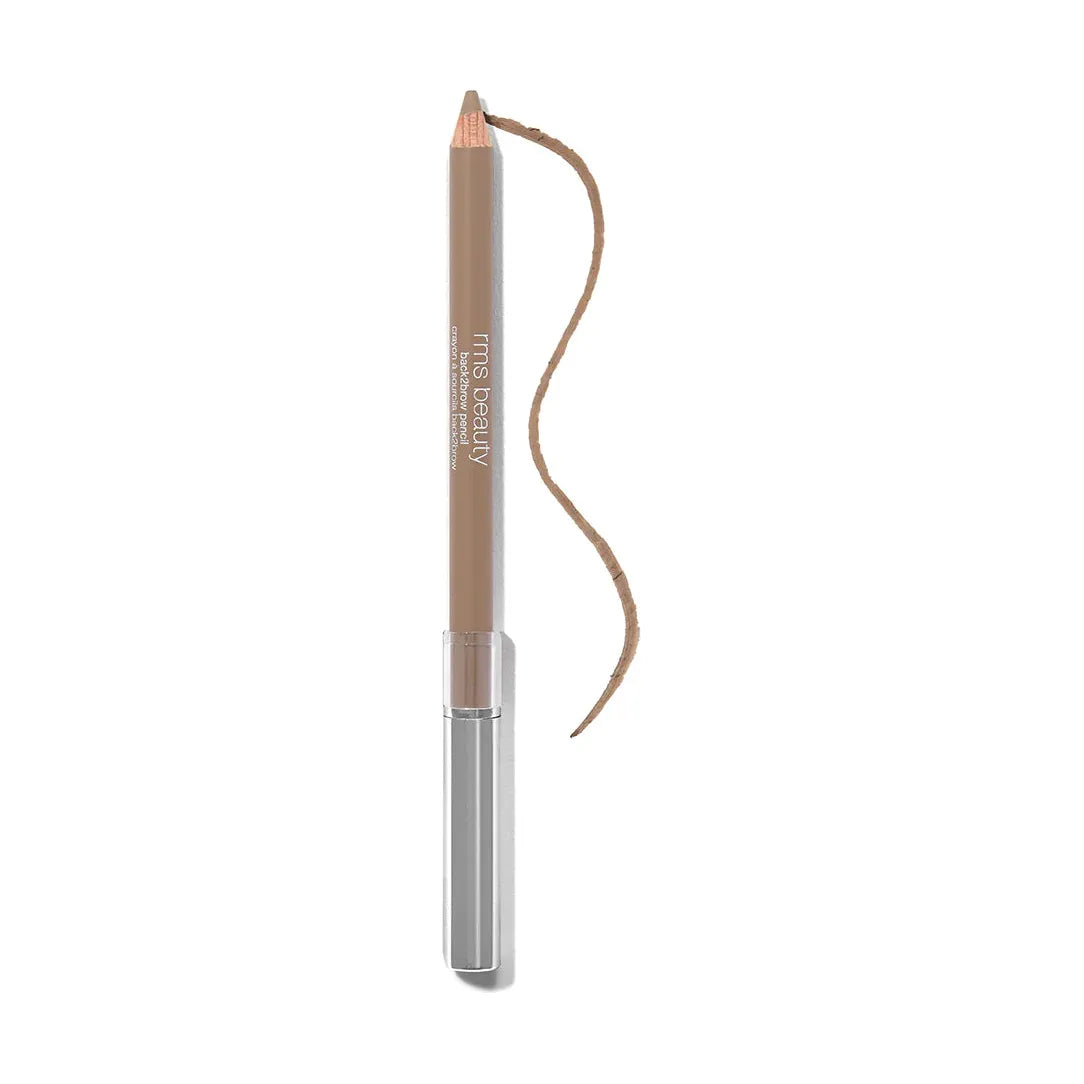 A swatched brown eyebrow pencil against a white background.