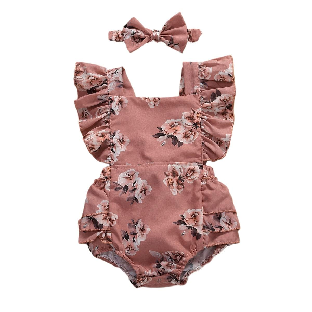 Floral Cotton Romper Set with Headband