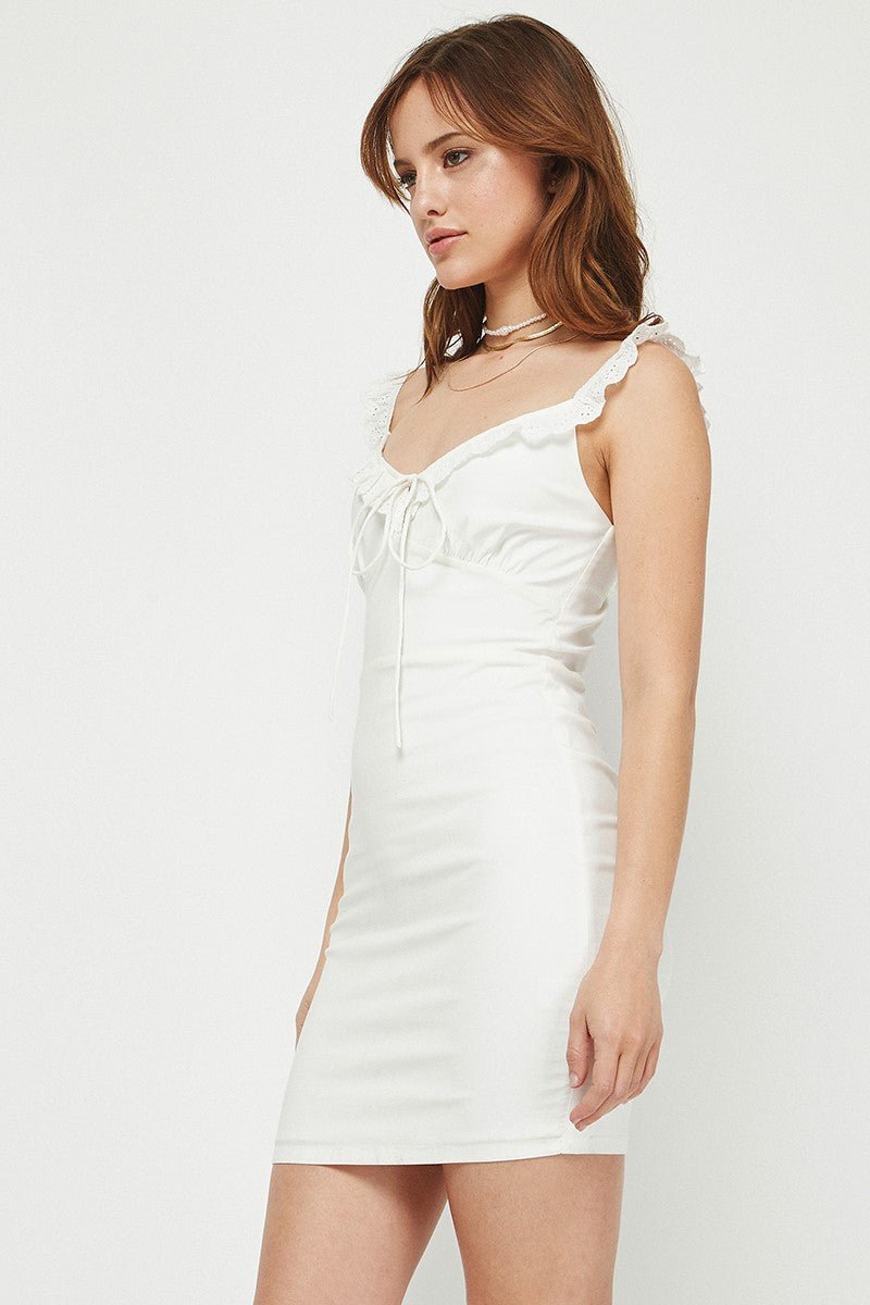 Fitted Mini Dress W/Eyelet Trim