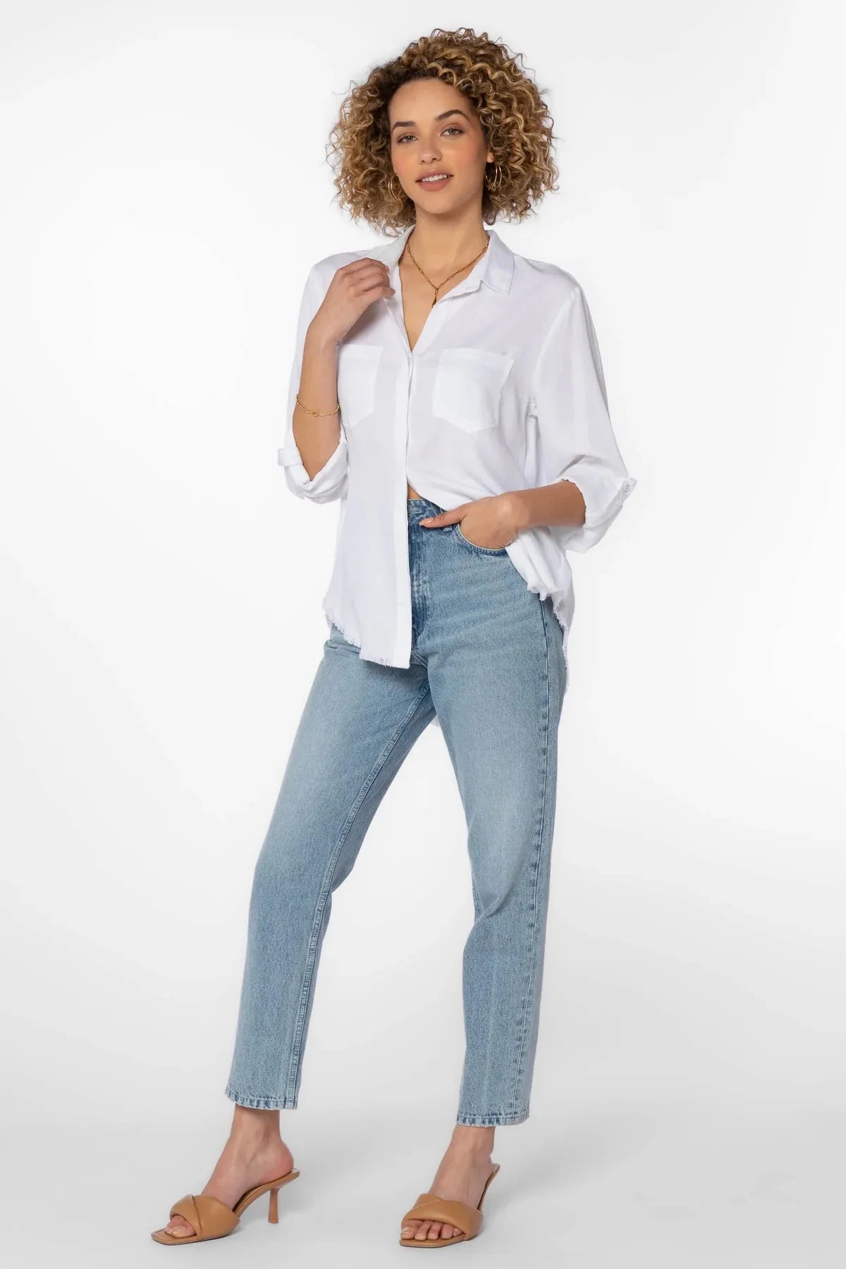 Riley Frayed Hem Button Up Shirt