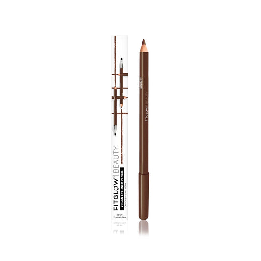 Eyebrow pencil with cap off next to its packaging.