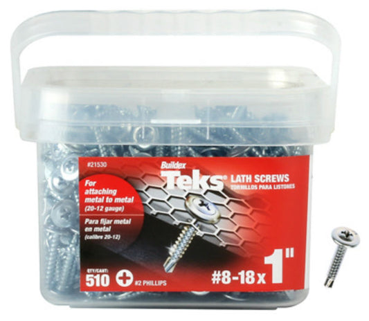 Teks 21530 Phillips Head Metal-To-Metal Lath Screws, #8-18 x 1", 510 Pack