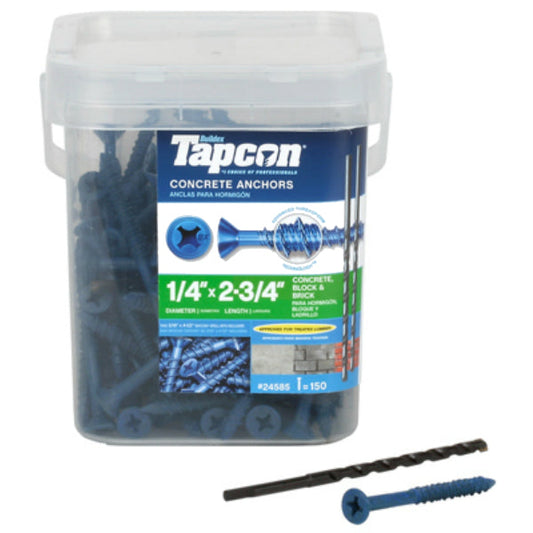 Tapcon 24585 Blue Climaseal Phillip Head Concrete Anchors, 1/4" x 2-3/4", 150 Pk