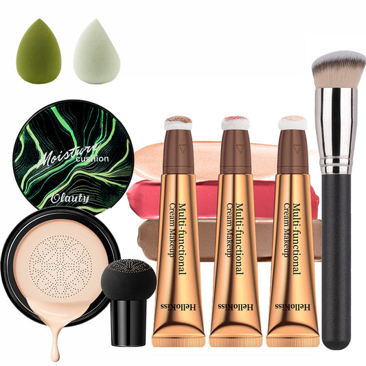 Contour Beauty Wand, Mushroom Head Air Cushion CC Cream Foundation, Liquid Face Concealer Contouring Highlighter Blusher Stick with Cushion Applicator, Blush Contour Bronzer Wand Set