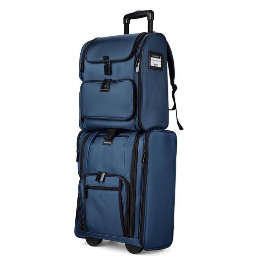Byootique Rolling Makeup Train Case & Bag Kit Cosmetic Pouch Storage Side Pocket, Classic Blue