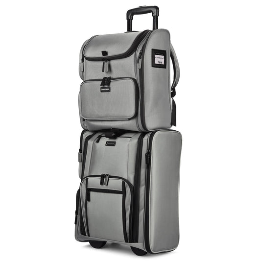 Byootique Rolling Makeup Train Case & Bag Kit Cosmetic Pouch Storage Side Pocket, Glacier Grey