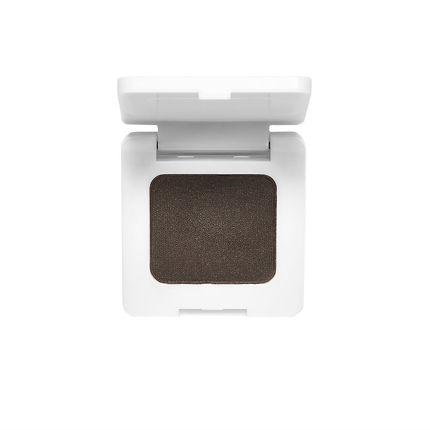 Single eyeshadow compact with dark shade against a white background.
