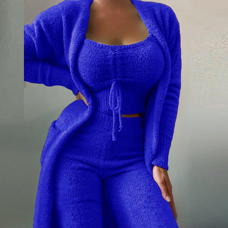 Women's Fuzzy 3 Piece Lounge Sets Sweatsuits