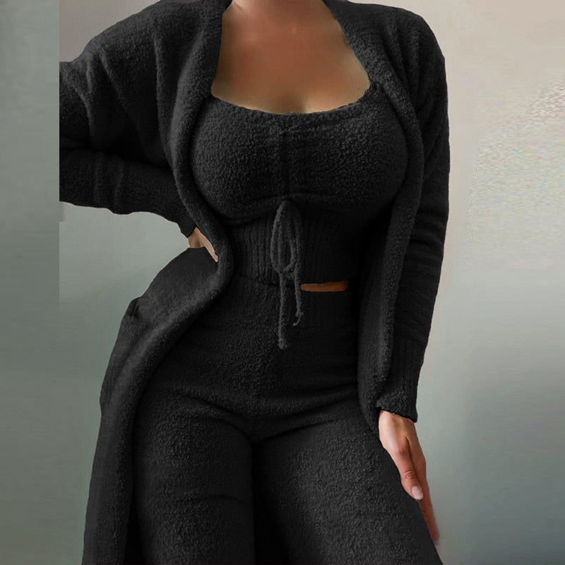 Women's Fuzzy 3 Piece Lounge Sets Sweatsuits