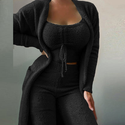 Women's Fuzzy 3 Piece Lounge Sets Sweatsuits