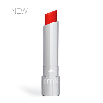 New red lipstick on a white background.