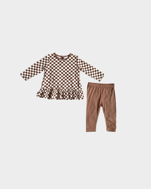 Girl's Peplum Top Set in Checkered