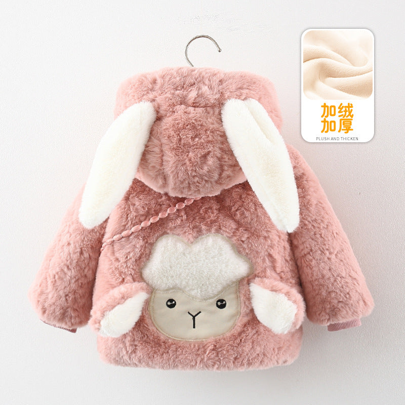 Pink Panther Winter Coat - Velvet Padded, Thickened, and Hooded for Little Girls