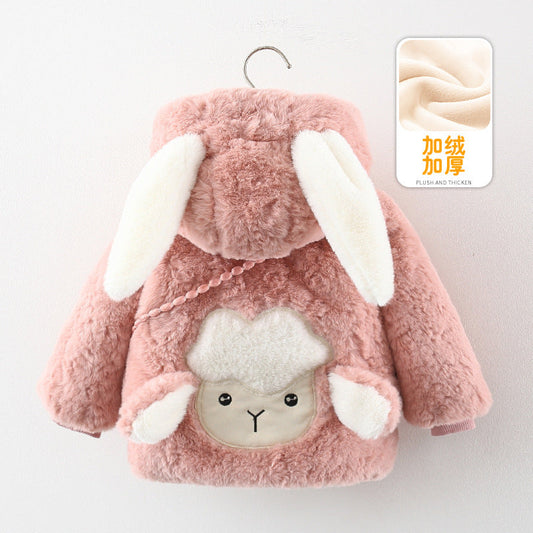 Pink Panther Winter Coat - Velvet Padded, Thickened, and Hooded for Little Girls