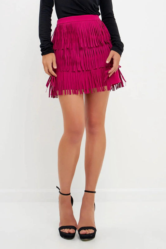 Faux Suede Fringe Mini Skirt