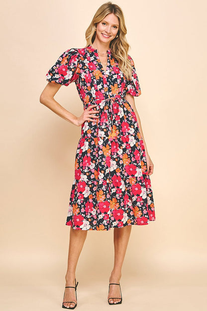 Floral Print Tiered Midi Dress