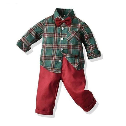 Red / 2T Formal Shirt Tops+Suspender Pants 2PCS