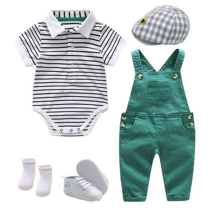 Boy's Clothing 5 pieces suit / 12M / China Baby Boy Set Cotton Hat + Striped Romper