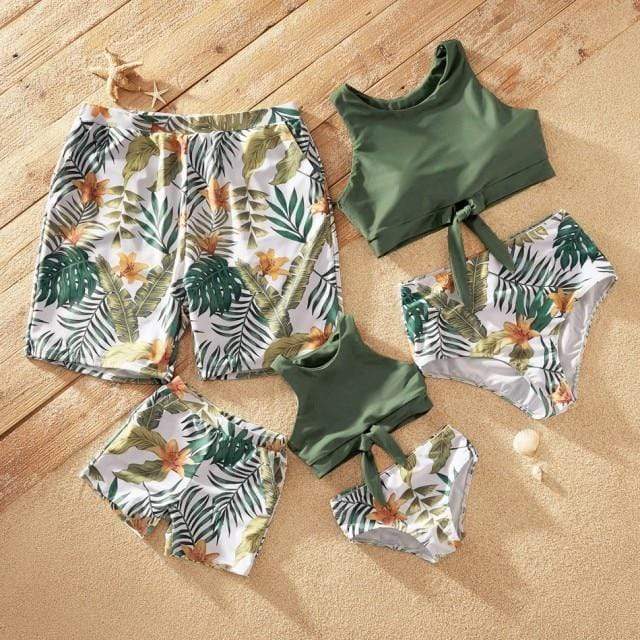 Girl's Clothing Light Green / Men  XXL Summer Tankini Floral and Leaf Swimsuit