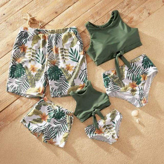 Girl's Clothing Light Green / Men  XXL Summer Tankini Floral and Leaf Swimsuit