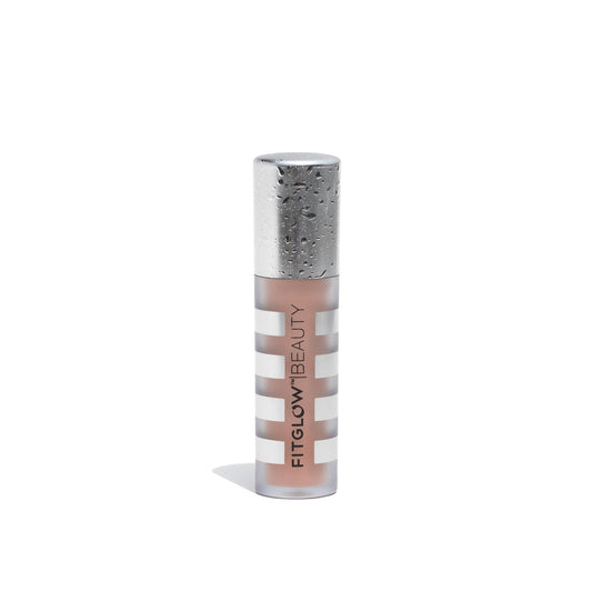 Liquid lipstick tube with a metallic cap on a white background.