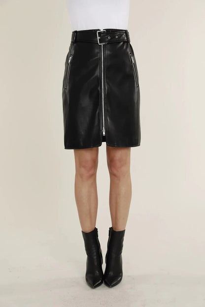 Vegan Leather Zip Skirt